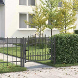 Fence Gate with Spear Top with Lock Grey 103 x 75 cm Steel 42009037