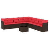 10 Piece Garden Sofa Set with Cushions Brown Poly Rattan 3217794