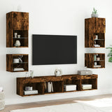 Bedside Cabinets with LED Lights Wall-mounted 2 pcs Smoked Oak 837122