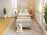 Upholstered Bed, 3ft 90x190cm Single Bed with LED, Bed Frame with Wooden Slats and Adjustable Height N601P288476B