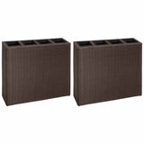 Garden Raised Bed with 4 Pots 2 pcs Poly Rattan Brown 279083