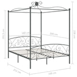 284484 Canopy Bed Frame without Mattress Grey Metal 160x200 cm