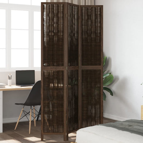 ZNTS Room Divider 3 Panels Dark Brown Solid Wood Paulownia 358656