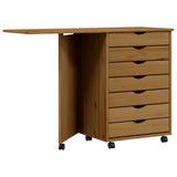 ZNTS Rolling Cabinet with Desk MOSS Honey Brown Solid Wood Pine 355900