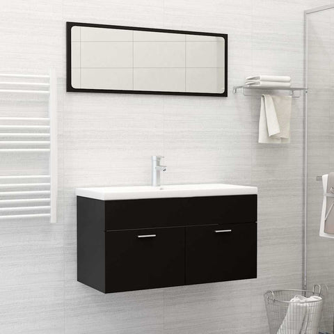 ZNTS 2 Piece Bathroom Furniture Set Black Engineered Wood 804801
