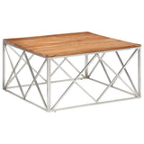 Coffee Table Silver Stainless Steel and Solid Acacia Wood 349983