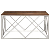 Coffee Table Silver Stainless Steel and Solid Sleeper Wood 349981