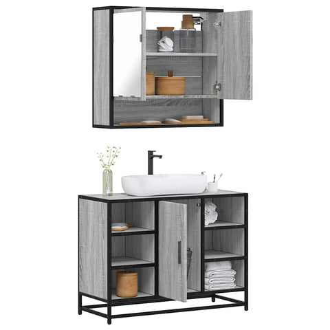 2 Piece Bathroom Furniture Set Grey Sonoma Engineered Wood 3300943