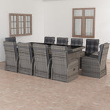 ZNTS 11 Piece Garden Dining Set with Cushions Grey Poly Rattan 3095255