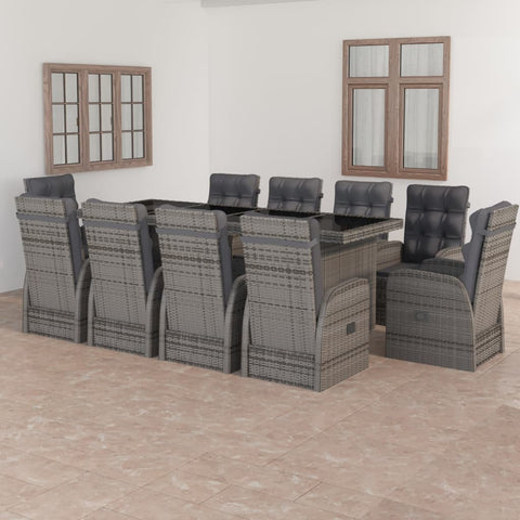 ZNTS 11 Piece Garden Dining Set with Cushions Grey Poly Rattan 3095255