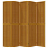 Room Divider 5 Panels Brown Solid Wood Paulownia 358823