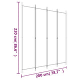 4-Panel Room Divider White 200x220 cm Fabric 350198