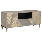 TV Cabinet with Drawer Grey 105 x 33 x 46 cm Solid Mango Wood 4018786