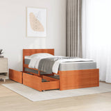 Bed with Drawers and Mattress Wax Brown 100x200 cm Solid Wood Pine 3281906