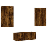 4 Piece TV Wall Units with LED Smoked Oak Engineered Wood 3216822
