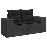 10 Piece Garden Sofa Set with Cushions Black Poly Rattan Acacia 3327415