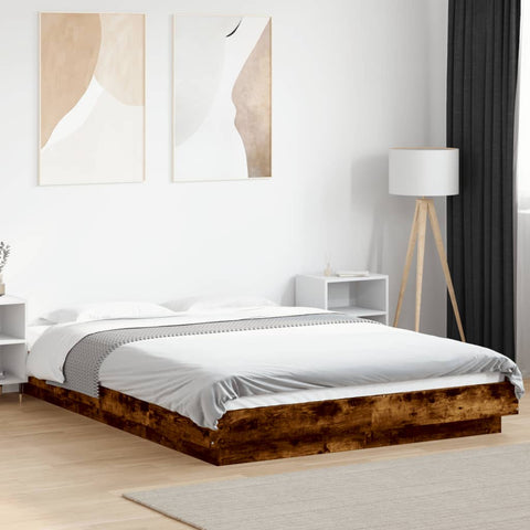 Bed Frame with LED Lights without Mattress Smoked Oak 120x190cm 3281144