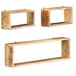 ZNTS 3 Piece Wall Cube Shelf Set Soild Mango Wood 285844