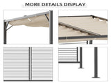 3 x 2.8m Metal Pergola, with Retractable Fabric Roof - Beige T3398P320021