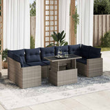8 Piece Garden Sofa Set with Cushions Grey Poly Rattan Acacia 3326282