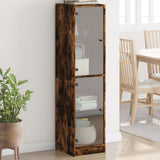 Highboard with Glass Doors Smoked Oak 35x37x142 cm 836438