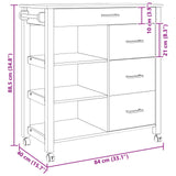 Kitchen Trolley MONZA Black 84 x 40 x 88.5 cm Solid Pine Wood 42027042