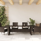 Garden Table with Glass Top Brown 240x90x75 cm Poly Rattan 365598
