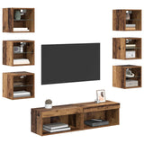 TV Cabinet with LED Strip Lights 8 pcs Old Wood Glass 3402938