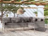 L-shaped Couch Sofa with Cushions Poly Rattan Grey 318588