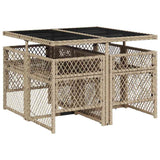 5 Piece Garden Dining Set with Cushions Beige Poly Rattan 3210718