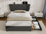 3ft Single Upholstered Bed with Rivet Design and Charging Station, Two Storage Drawers, Adjustable N652P412012G