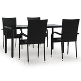 ZNTS 5 Piece Garden Dining Set Black Poly Rattan 3156656