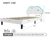 3ft Single Upholstered Bed with LED Adjustable Cute Cloud Headboard, Soft Velvet Bed Frame with N652P241968W