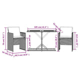 3 Piece Bistro Set with Cushions Black Poly Rattan 365068