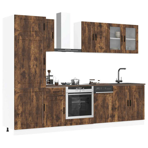 ZNTS 8 Piece Kitchen Cabinet Set Kalmar Smoked Oak Engineered Wood 3314816