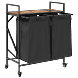 Laundry Basket 2 Compartments with Wheels Smoked Oak 859097