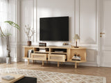 TV Stand with 2 Rattan Drawer and 2 Sliding Doors,Oval TV Cabinet Storage Sideboard with Rounded N605P415641E