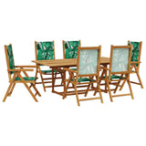 7 Piece Garden Dining Set Leaf Pattern Fabric and Solid Wood 3281740