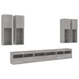 7 Piece TV Wall Cabinet Set with LED Lights Grey Sonoma 3216783