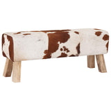 Bench 110 x 30 x 45 cm Real Leather Brown and White 42042114