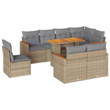 ZNTS 9 Piece Garden Sofa Set with Cushions Beige Poly Rattan Acacia 3327503