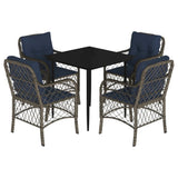 5 Piece Garden Dining Set with Cushions Grey Poly Rattan 3212181