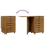 ZNTS Rolling Cabinet with Desk MOSS Honey Brown Solid Wood Pine 355900