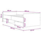 Bed Frame with Storage Smoked Oak 80 x 200 cm Engineered Wood 3429511