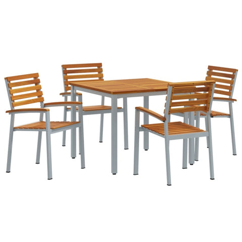 ZNTS 5 Piece Garden Dining Set Solid Wood Acacia and Metal 3284406
