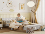 Kids Toddler Bed, with Star and Moon Patterns, Side Rails, for Ages 3-6 Years - Grey T3398P422137