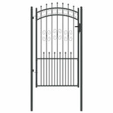 Fence Gate with Spear Top with Lock Grey 103 x 175 cm Steel 42009041