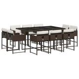 11 Piece Garden Dining Set with Cushions Brown Poly Rattan 3211389