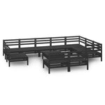 ZNTS 11 Piece Garden Lounge Set Solid Wood Pine Black 3083073