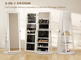 360&deg Swivel Mirror Jewellery Cabinet with 3 Colour LED Lights, Lockable Jewellery Organiser, Free T3398P377836
